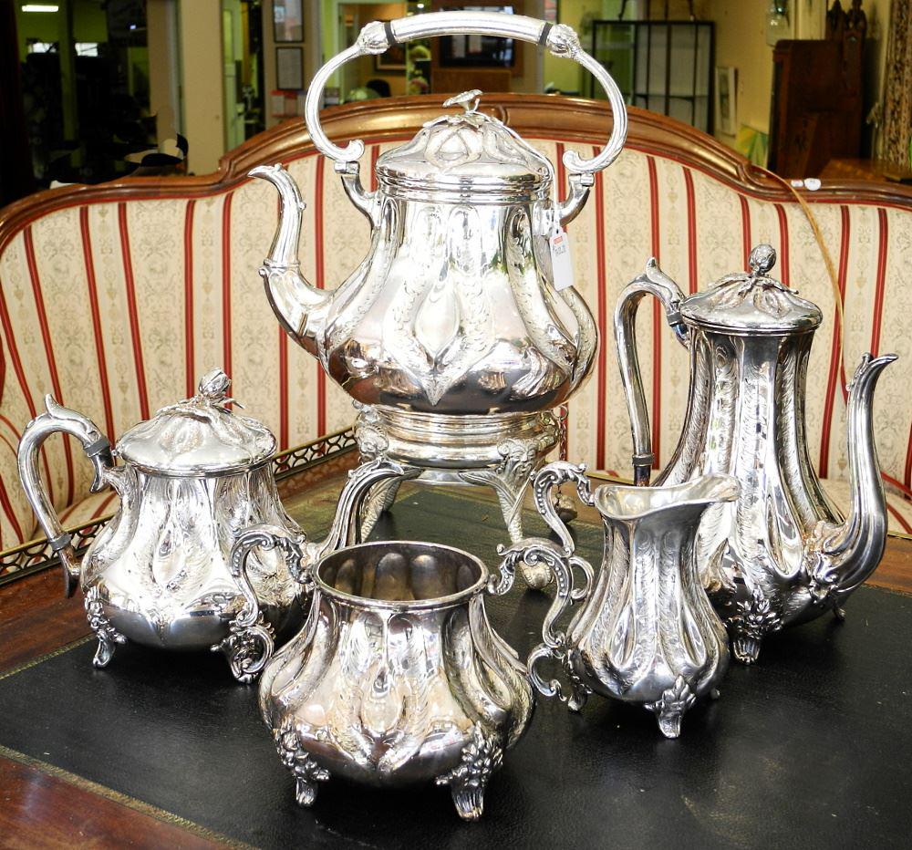 19th Century 5 Piece Silver Plated Spirit Kettle / Tea (1 of 5)