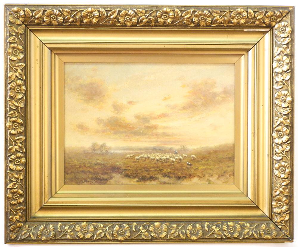 Oil on Canvas signed James Christie Bruce, 9 1/2" x 13: Oil on Canvas signed James Christie Bruce, 9 1/2" x 13 1/2", "Sheperding Scene".