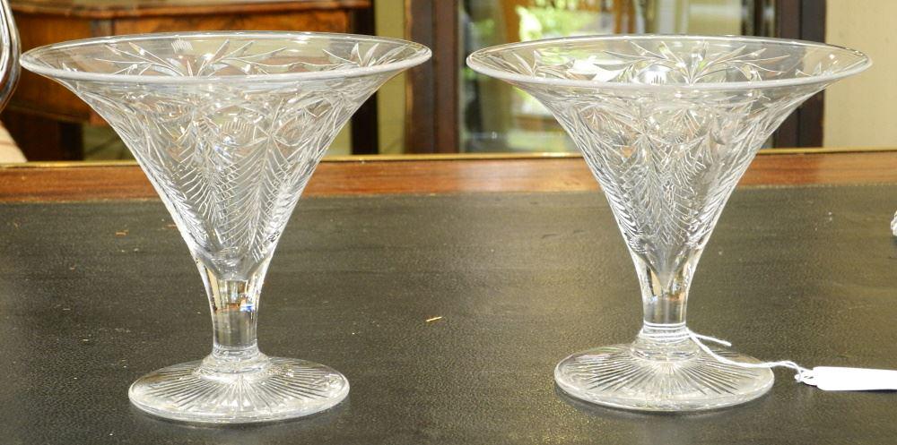 Pair of Fine Engraved Crystal Compotes, 5" x 6" (1 of 3)