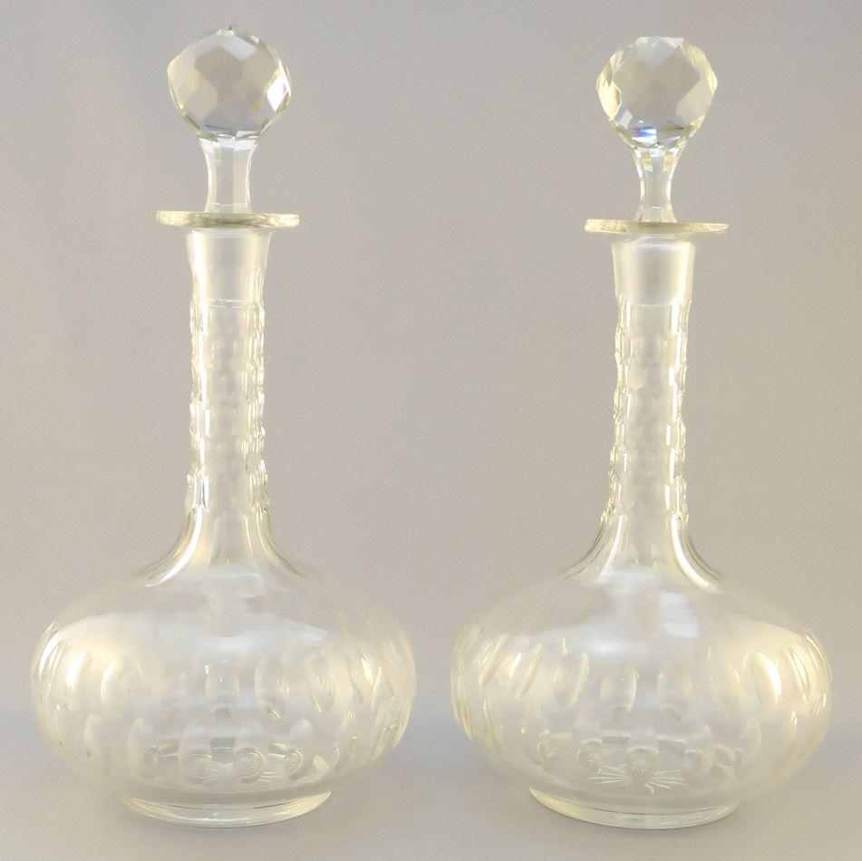 Pair of Antique Crystal Decanters, 8 3/4" high, without (1 of 3)