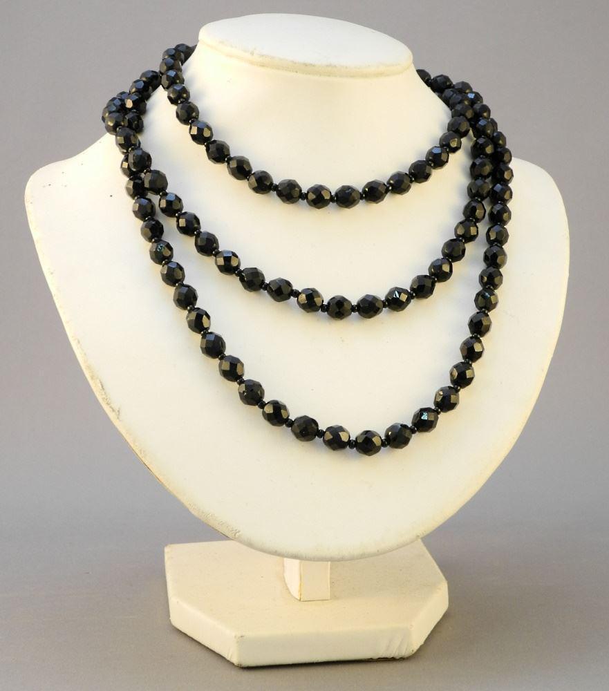 Jet Bead Necklace with Diamante Clasp, 48" length. (1 of 5)