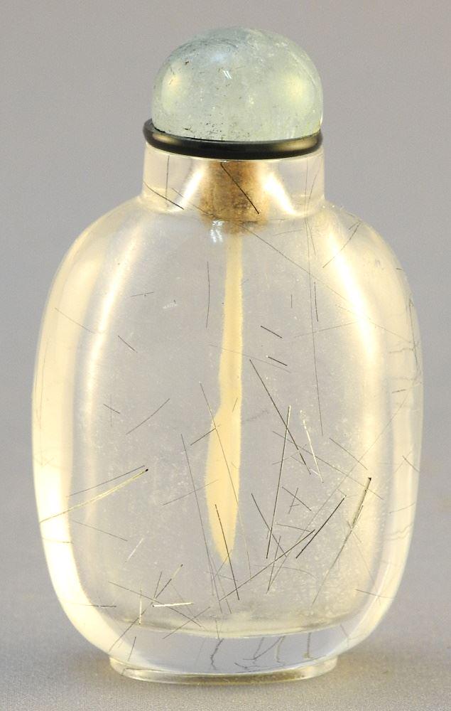 Antique Clear Crystal Quartz Snuff Bottle, 2". (1 of 6)