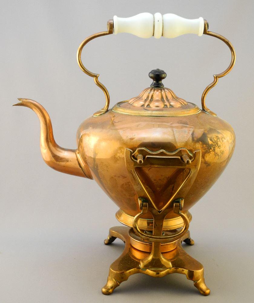 Copper Kettle on Stand with Spirit Burner & Milk Glass (1 of 4)