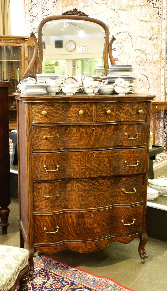 Oak Serpentine Front Highboy Dresser. (1 of 4)