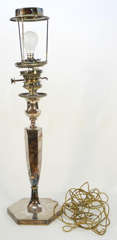 Silver Plated Candlestick Table Lamp 23" high. (1 of 3)