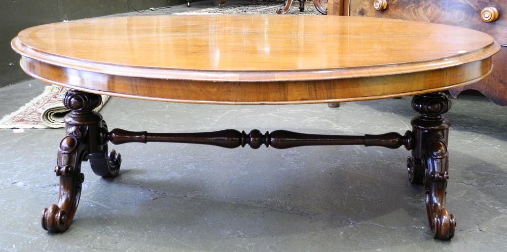 Mahogany Loo Style Table on Trestle Base, 52" wide. (1 of 4)