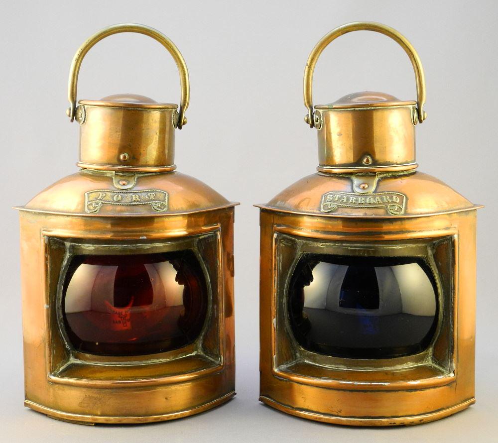 Pair of Copper Ships Lamps - Port & Starboard by A.T. (1 of 3)