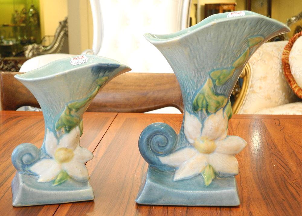 2 Roseville Trumpet Vases, #190-6 & #191-8, 8 1/4" & 6 (1 of 3)