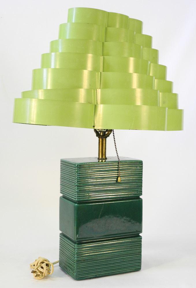 1950's Ceramic Table Lamp (chip) with Vintage Pyramidal (1 of 4)
