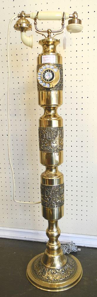 Brass Pedestal Standing Rotary Phone, 41 1/2" high. (1 of 2)