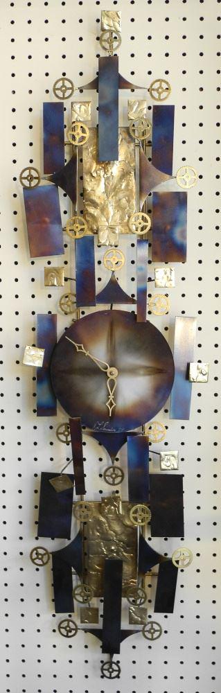 Oil and burnished Brass Wall Clock, 40" high. (1 of 4)