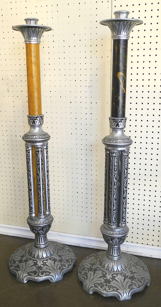 Pair of "Holland Brass Wks Chicago" Aluminum & Bakelite: Pair of "Holland Brass Wks Chicago" Aluminum & Bakelite Floor Candle, stick 43" high.