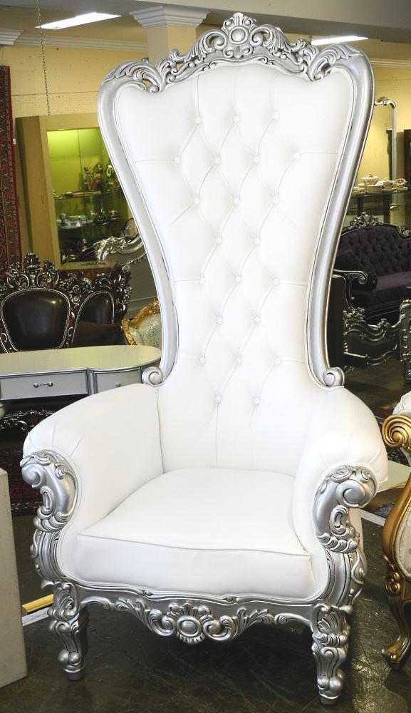 Pair of Ornate Silver Finish & White Button Tufted (1 of 4)