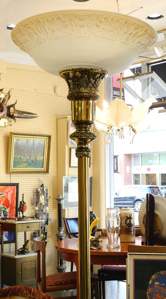 Brass Torchiere Floor Lamp, shade restored. (1 of 4)