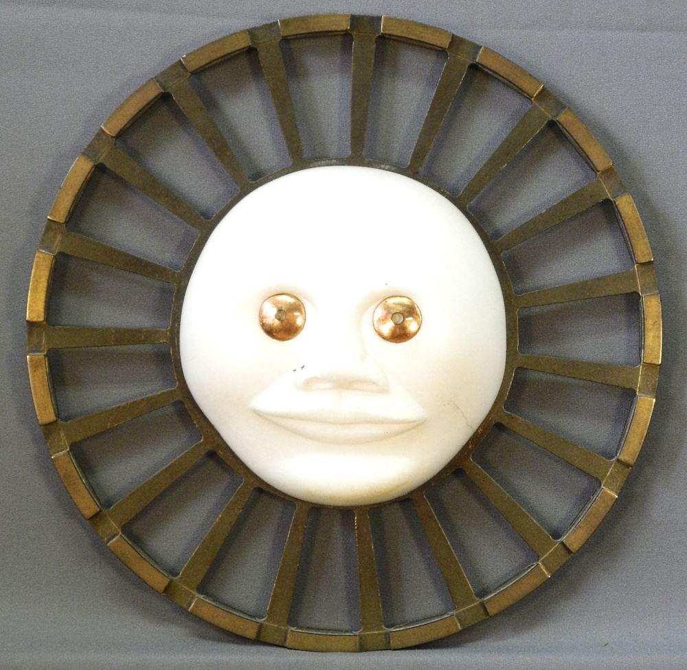 Alabaster & Copper Alloy Plaque monogrammed CAJ, "Mouth: Alabaster & Copper Alloy Plaque monogrammed CAJ, "Mouth & Eye of the Sun", 12 3/8" diameter.
