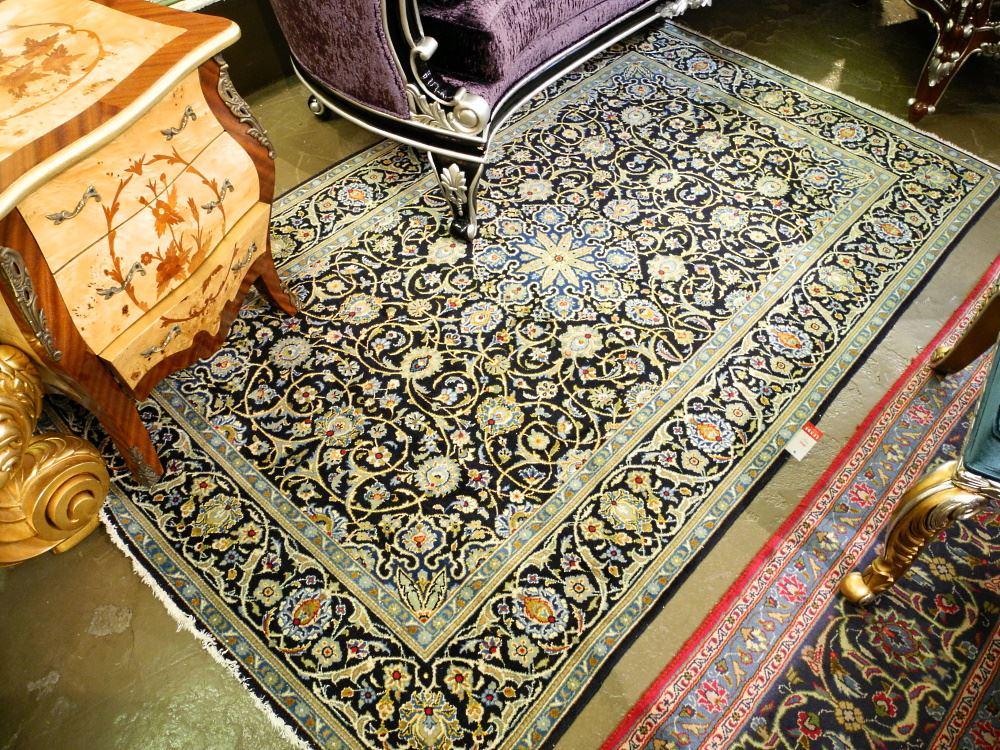 Kashan Wool Carpet, Blue Ground approximately 7'5" x (1 of 4)