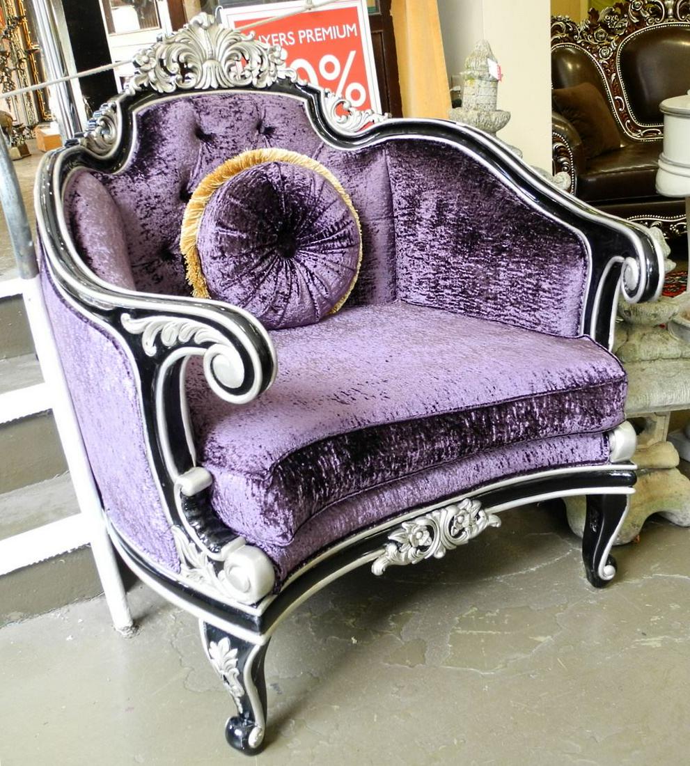 Louis XV Style Black Lacquer & Silver Armchair, 42" (1 of 3)