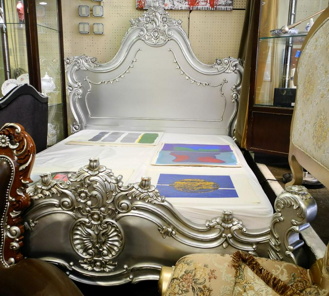 Silver Queen Size Louis XV Style Bedstead, 60" wide,: Silver Queen Size Louis XV Style Bedstead, 60" wide, with Memory Foam Mattress.