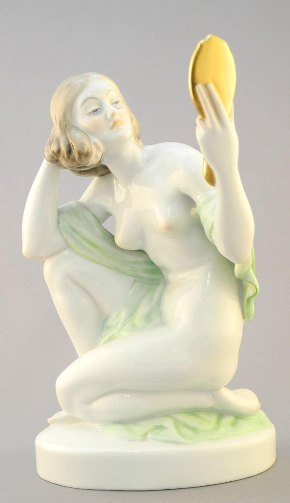 Herend Hungary Porcelain Figure: Girl with Mirror, 9 (1 of 4)