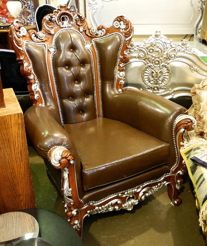 Louis XV Style Silver Finish Armchair, 52" high.: Louis XV Style Silver Finish Armchair, 52" high.