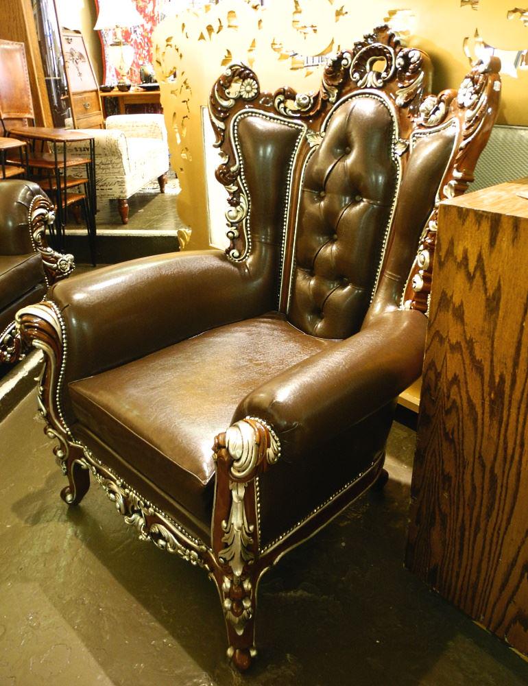 Louis XV Style Silver Finish Armchair, 52" high.: Louis XV Style Silver Finish Armchair, 52" high.