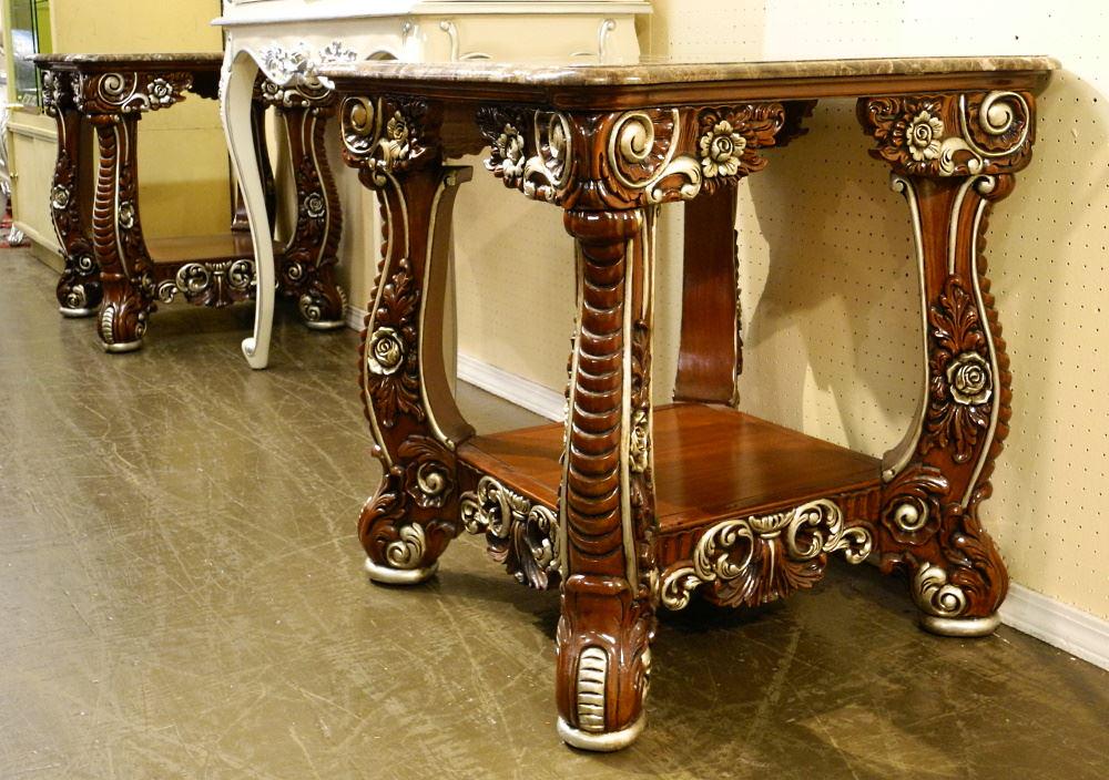 Pair of Louis XV Style Silver Finish & Marble Top End (1 of 5)