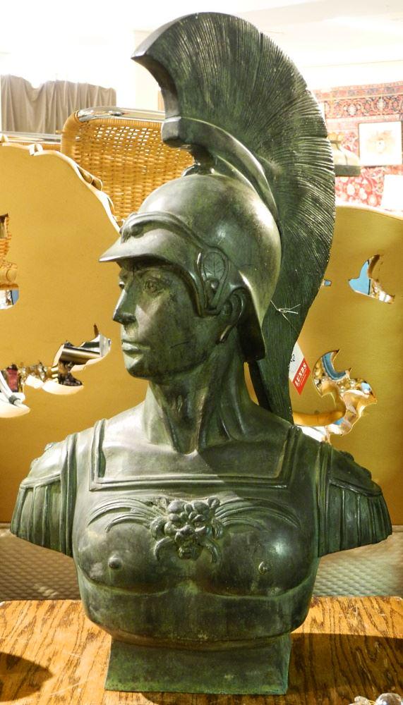 Verdigris Metal Bust of a Roman Soldier, 24" high. (1 of 1)