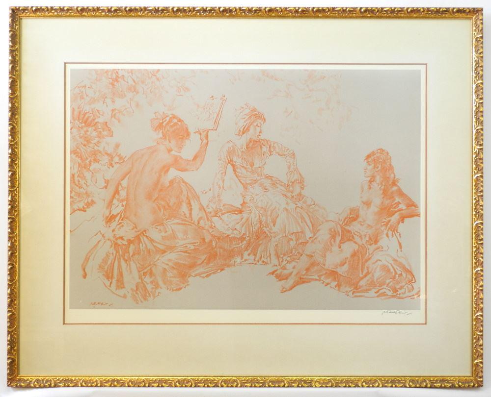 Lithograph signed W. Russell Flint, 19 1/4" x 26 3/4", (1 of 4)