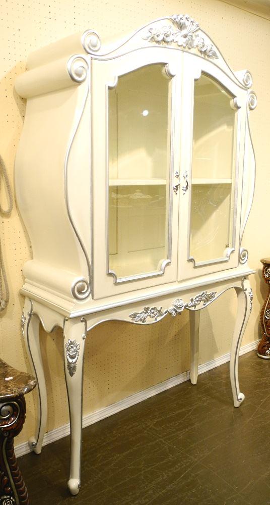 Louis XV Style Silver Finish & White Cabinet on Legs, (1 of 5)
