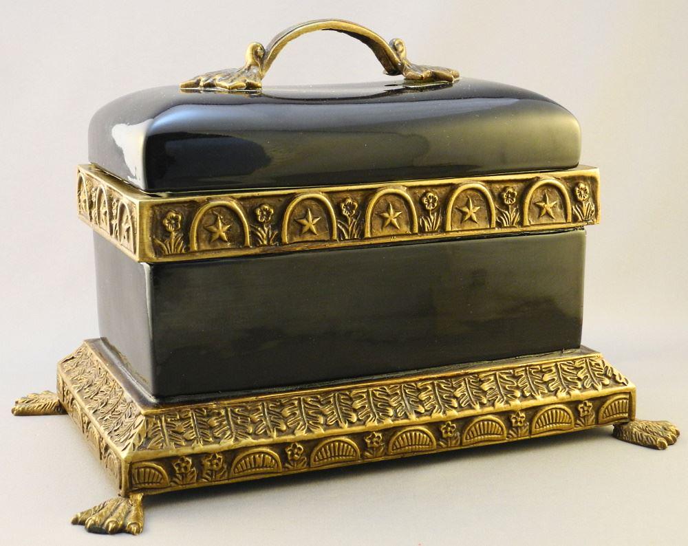 Maitland Smith Metal Mounted Black Glazed Ceramic Table (1 of 4)