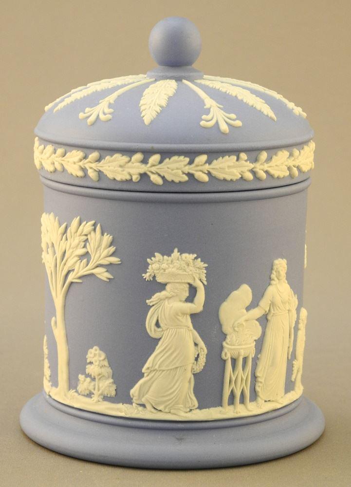 Wedgwood Blue Jasper Ware Covered Jar, 4 1/2" high. (1 of 3)