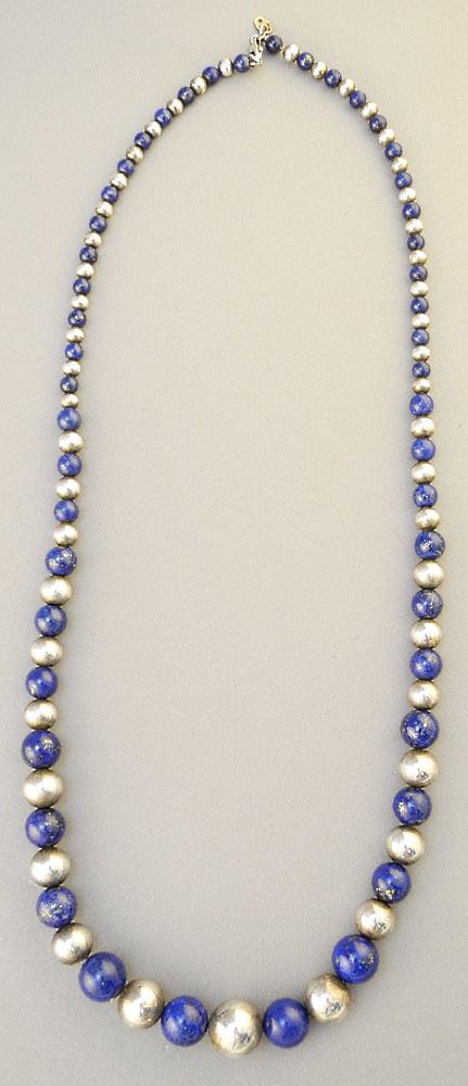 Strand of Graduated Lapis & Sterling Bead Necklace. (1 of 2)