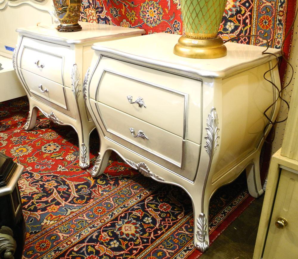 Pair of Louis XV Style Silver & White Bombe End Tables, (1 of 4)
