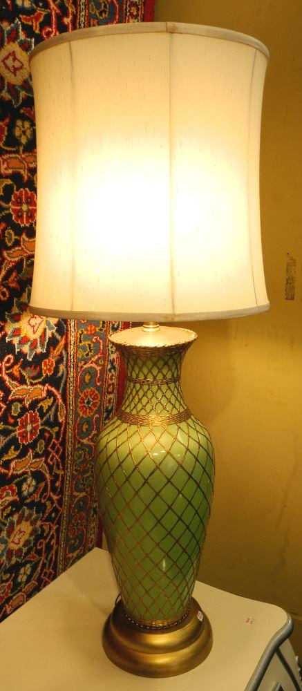 Brass Net Wrapped Japanese Porcelain Table Lamp, 37" (1 of 2)