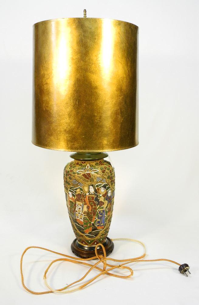Japanese Satsuma Style Moriage Table Lamp, 29 1/2" (1 of 4)