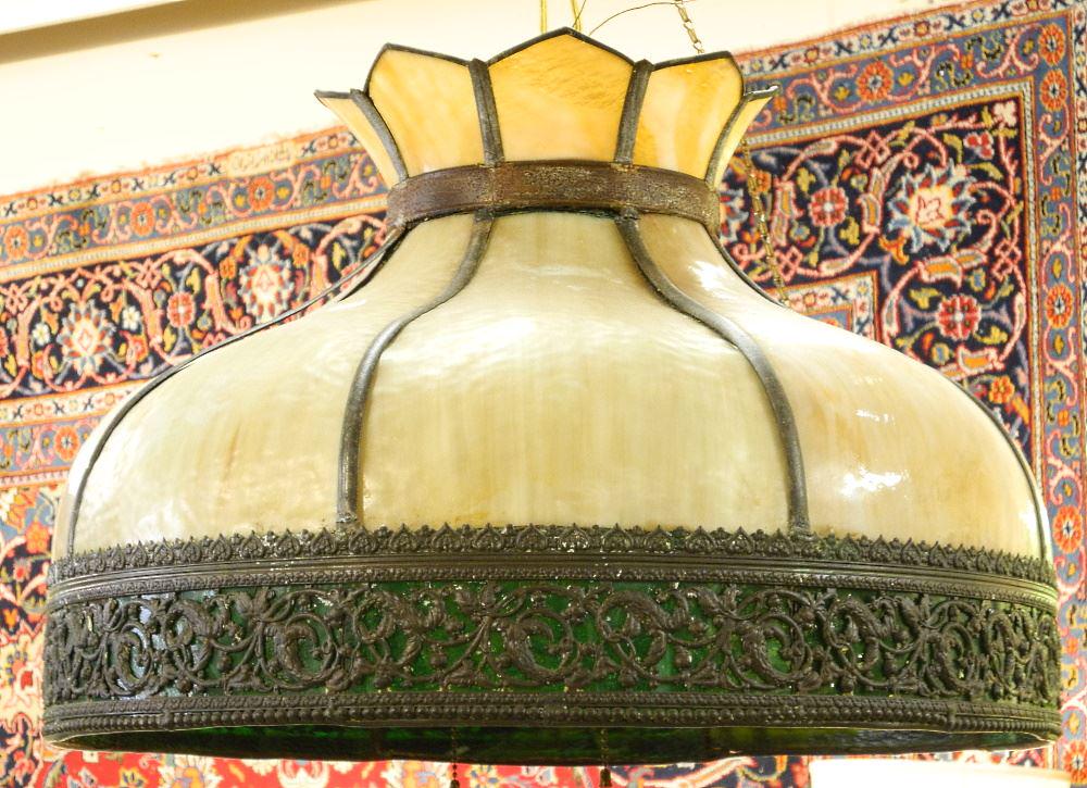 Vintage Caramel Glass Pendant Ceiling Fixture, 22" diam (1 of 3)