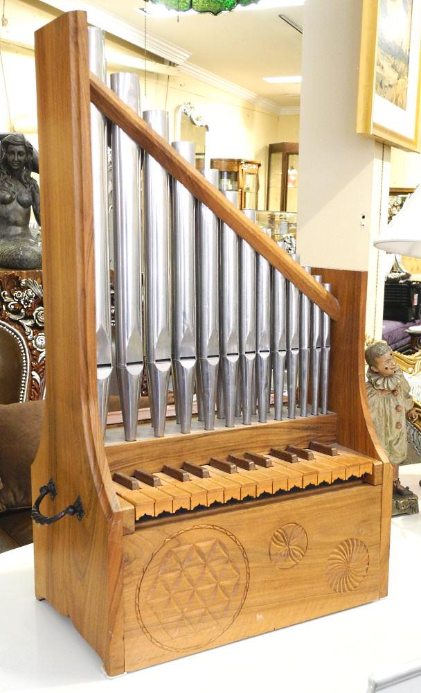 Model Church Organ signed R. Pidoux 1969, 27 3/4" x 16": Model Church Organ signed R. Pidoux 1969, 27 3/4" x 16" x 9 1/4".