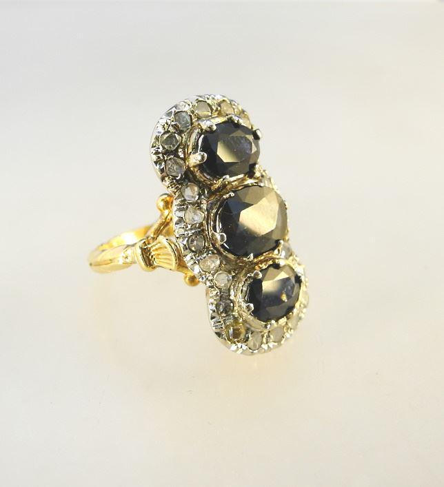 18K Yellow Gold Blue Sapphire & Diamond Cluster Ring, (1 of 4)