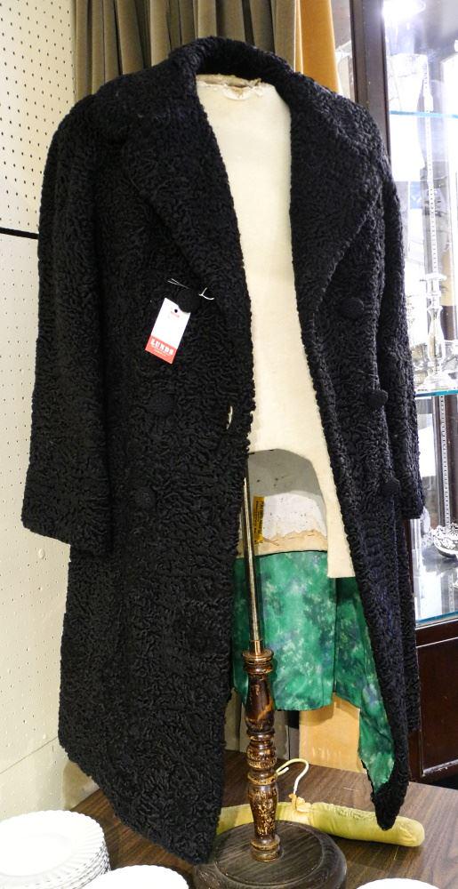 Full Length Black Persian Lamb Coat with Green Lining, (1 of 2)