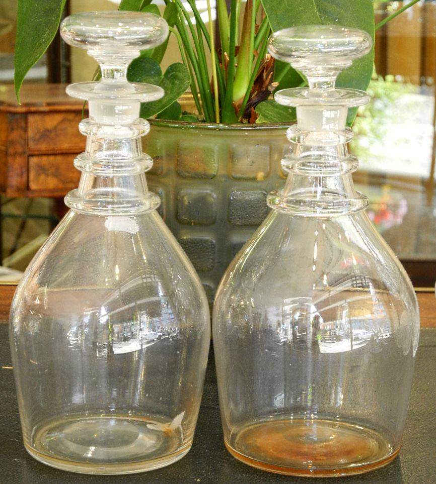 Pair of Triple Ring Neck Crystal Decanters, 9 3/4" (1 of 1)