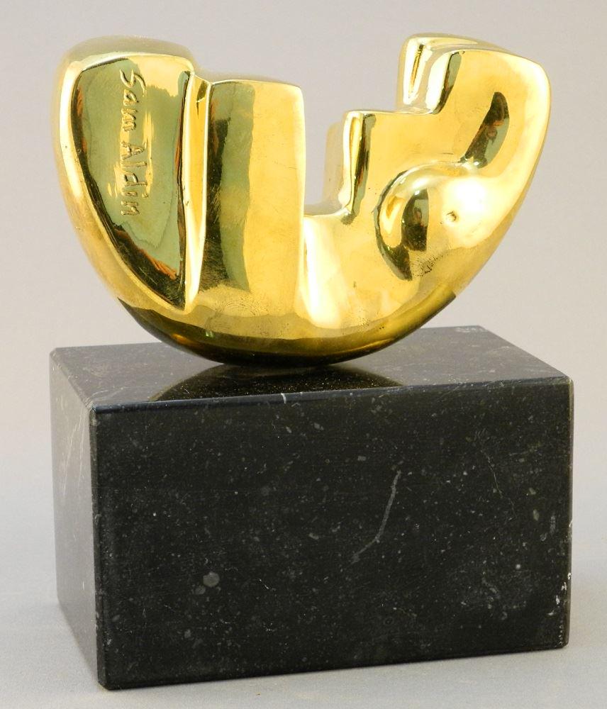 Brass Sculpture Signed Sam Aldin, 6 1/4" x 5 1/2" x 3: Brass Sculpture Signed Sam Aldin, 6 1/4" x 5 1/2" x 3 1/8".