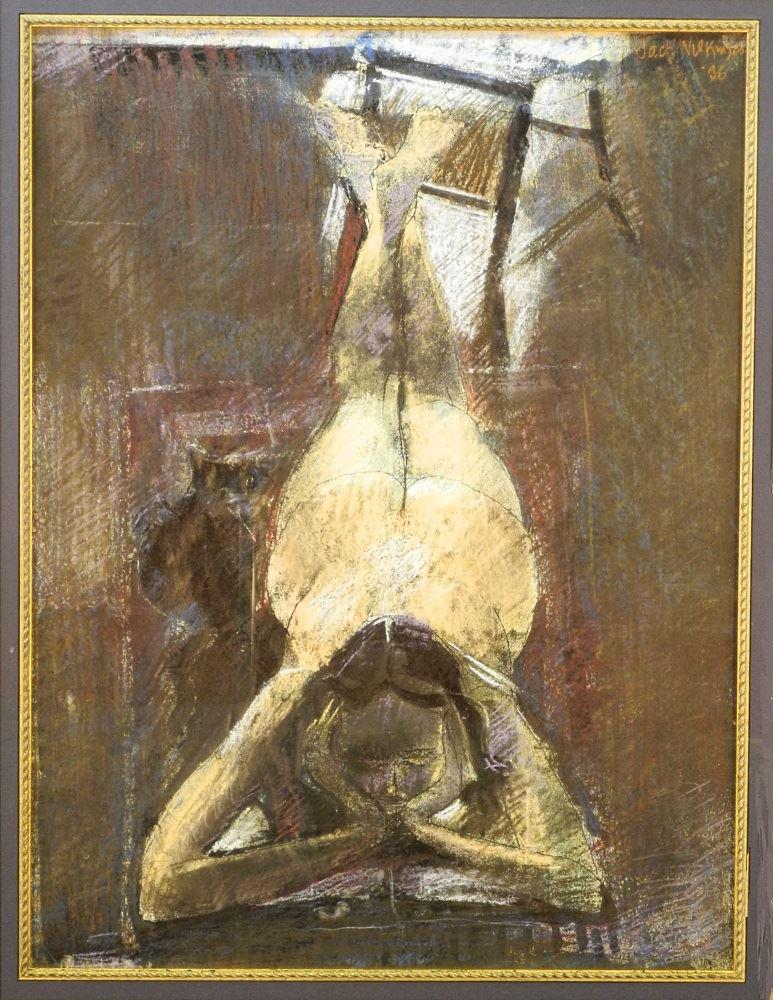 Mixed Media on Paper Signed Jack Wilkinson '96, 23 1/4": Mixed Media on Paper Signed Jack Wilkinson '96, 23 1/4" x 17 1/2", "Nude Cat & Chair".
