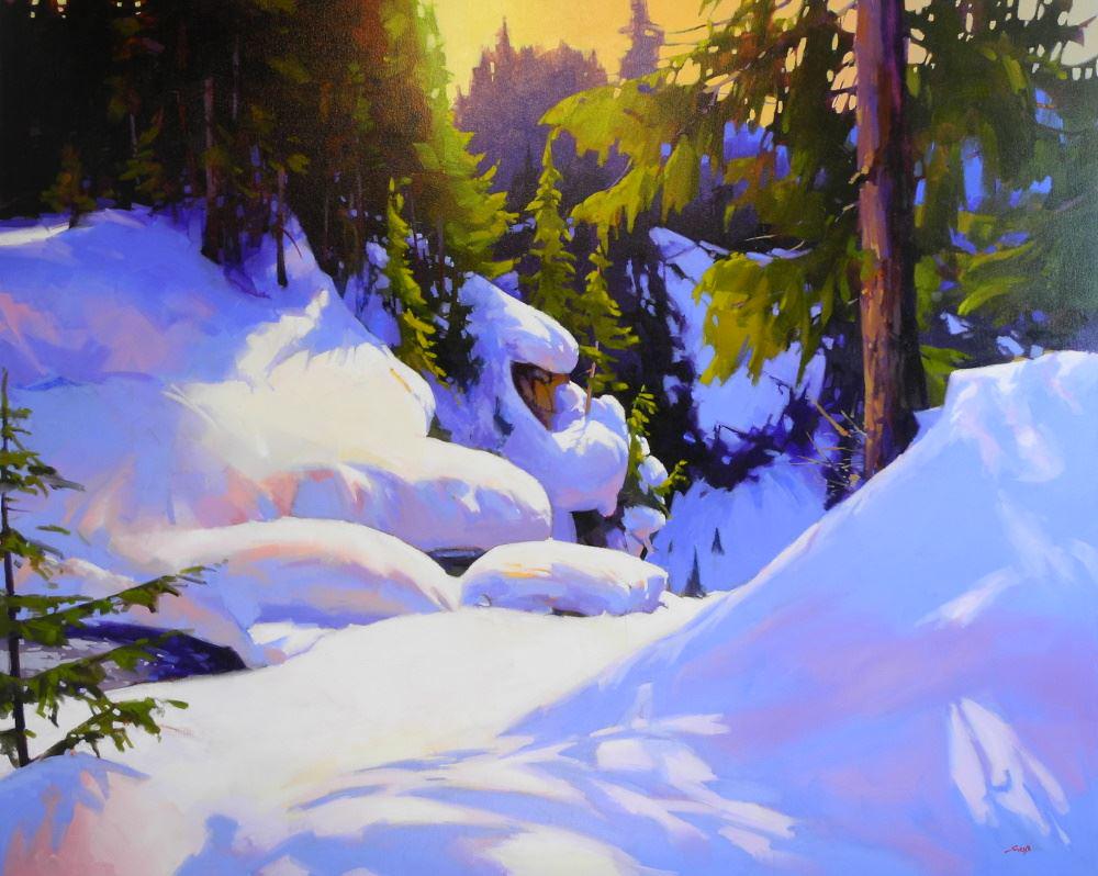 Acrylic on Canvas signed (Mike) Svob, 48" x 60", "Snowy (1 of 8)