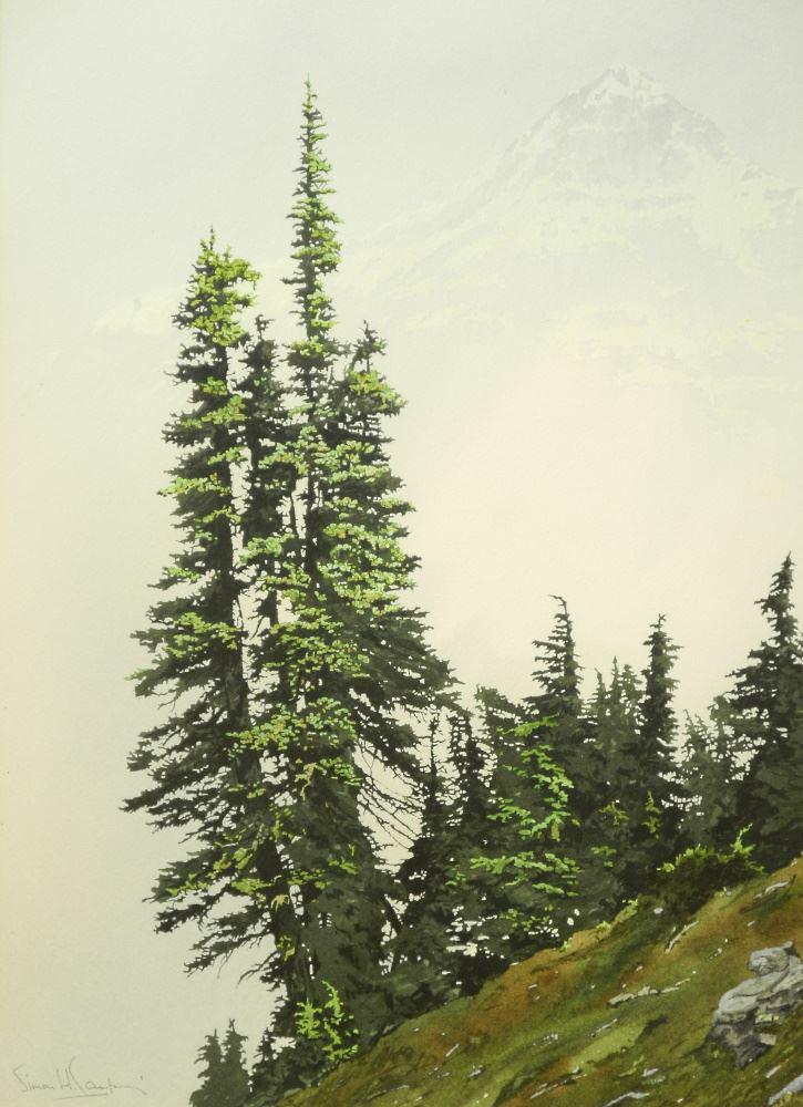 Watercolour signed Simon Camping, 14" x 10", "Trees & (1 of 4)