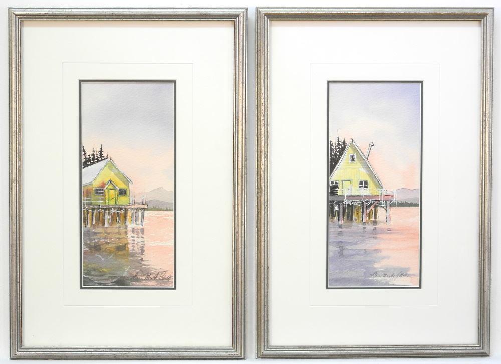 Pair of Watercolours Signed Alan Mark Cross, Both 9: Pair of Watercolours Signed Alan Mark Cross, Both 9 1/4" x 4 1/4", "Summer Sanctuary".