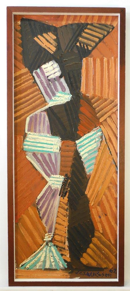 Oil on Masonite Signed J.C.S. Wilkinson'62, 33 1/4" x: Oil on Masonite Signed J.C.S. Wilkinson'62, 33 1/4" x 13 1/4", "Striped Forms".