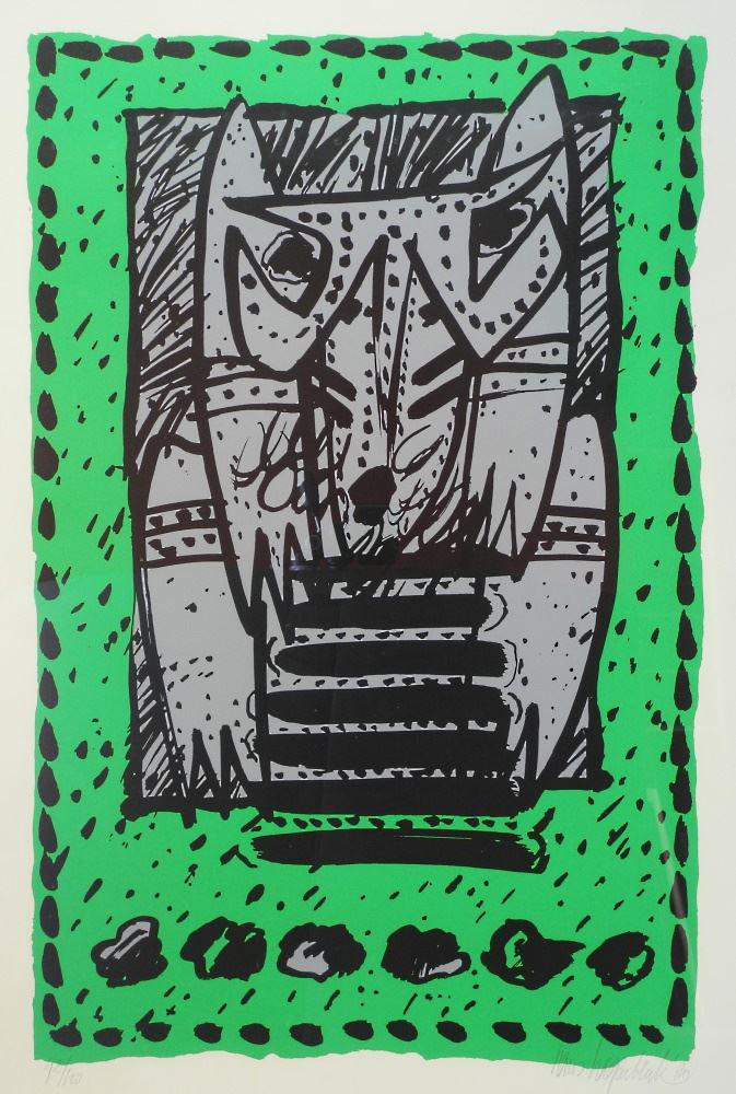 Serigraph signed Illegibly, 92/100, 40" x 27", "Dog (1 of 4)