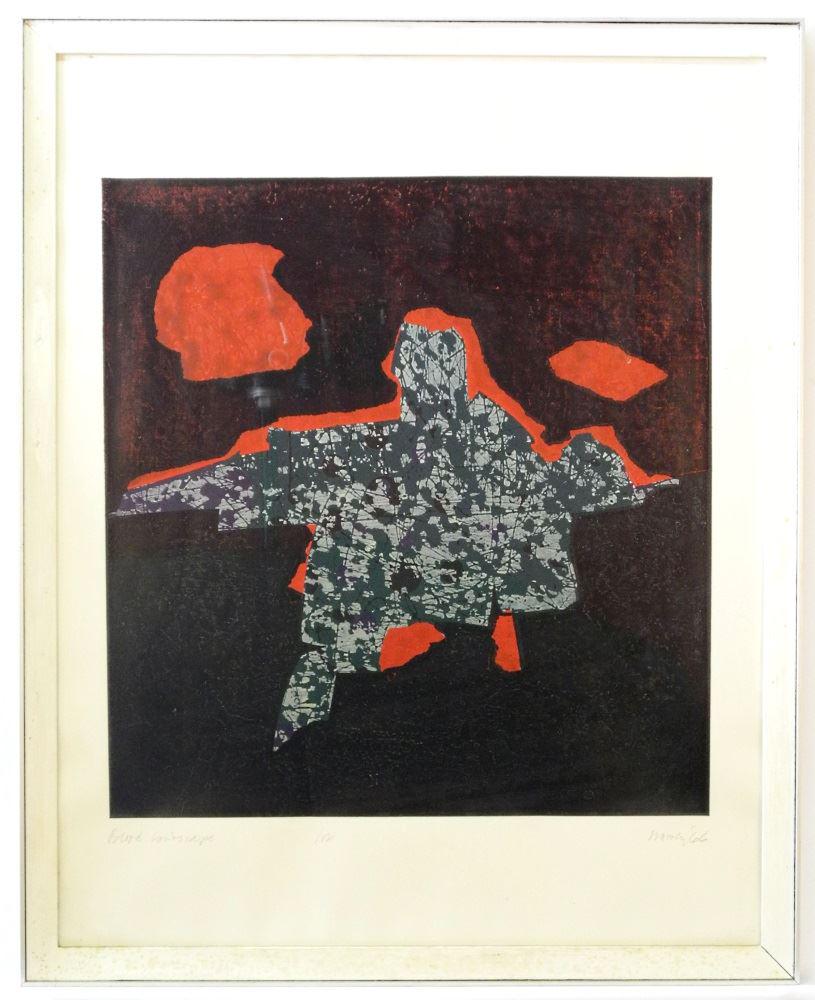 Silkscreen /12 signed (Don) Harvey 66, 25" x 20",: Silkscreen /12 signed (Don) Harvey 66, 25" x 20", "Blood Landscape".