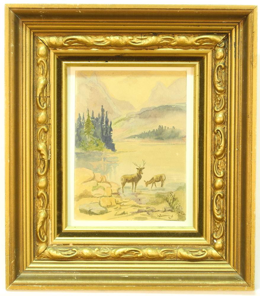 Watercolour monogrammed E.H., 9" x 6 1/2", "Gift from (1 of 5)