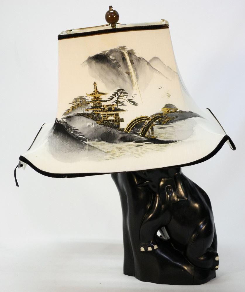 Ebony Elephant Lamp with Japanese Shade. (1 of 5)